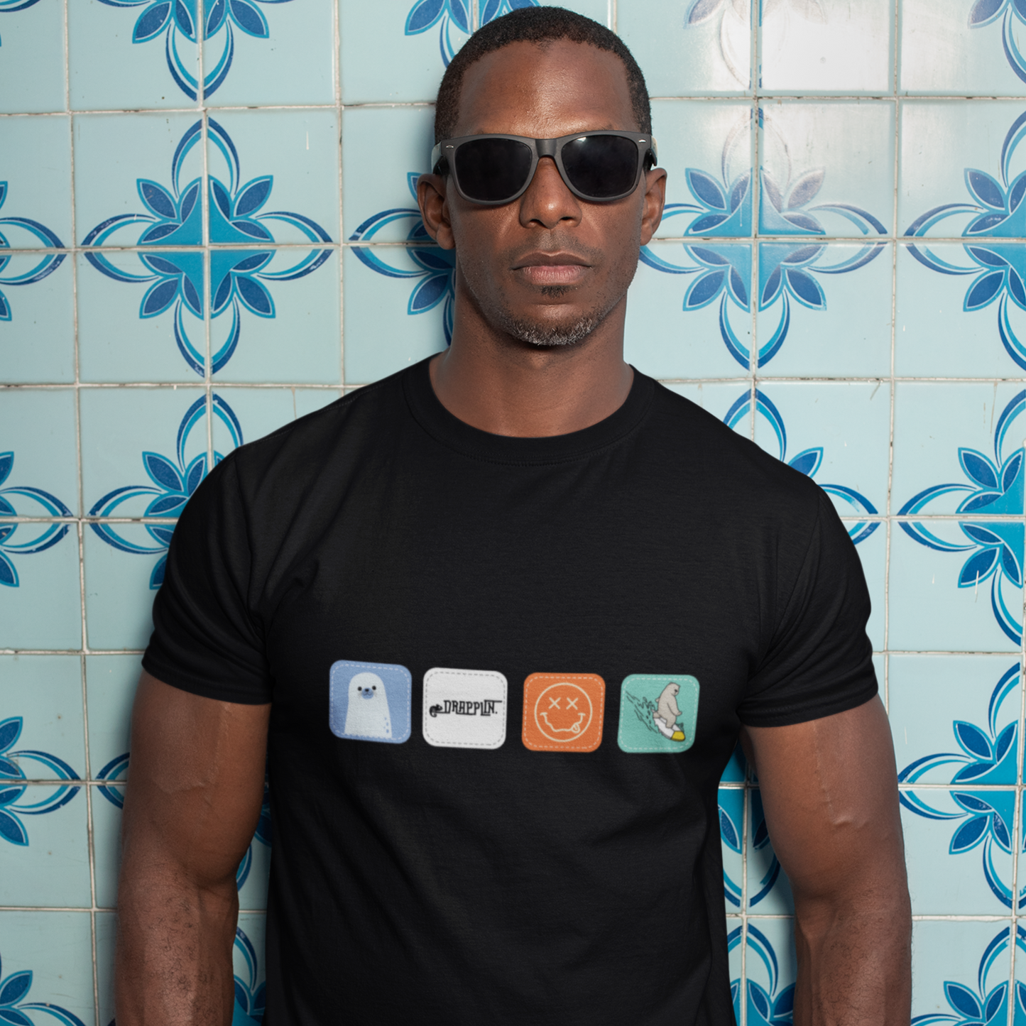 Drapplin Boxes Black Crew Neck Graphic Printed T-shirt