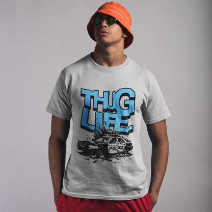 Thug Life Grey Mélange Crew Neck Graphic Printed T-shirt