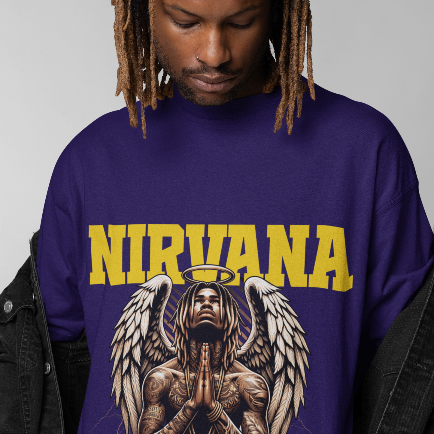 Nirvana Premium Purple Oversized Typography T-shirt