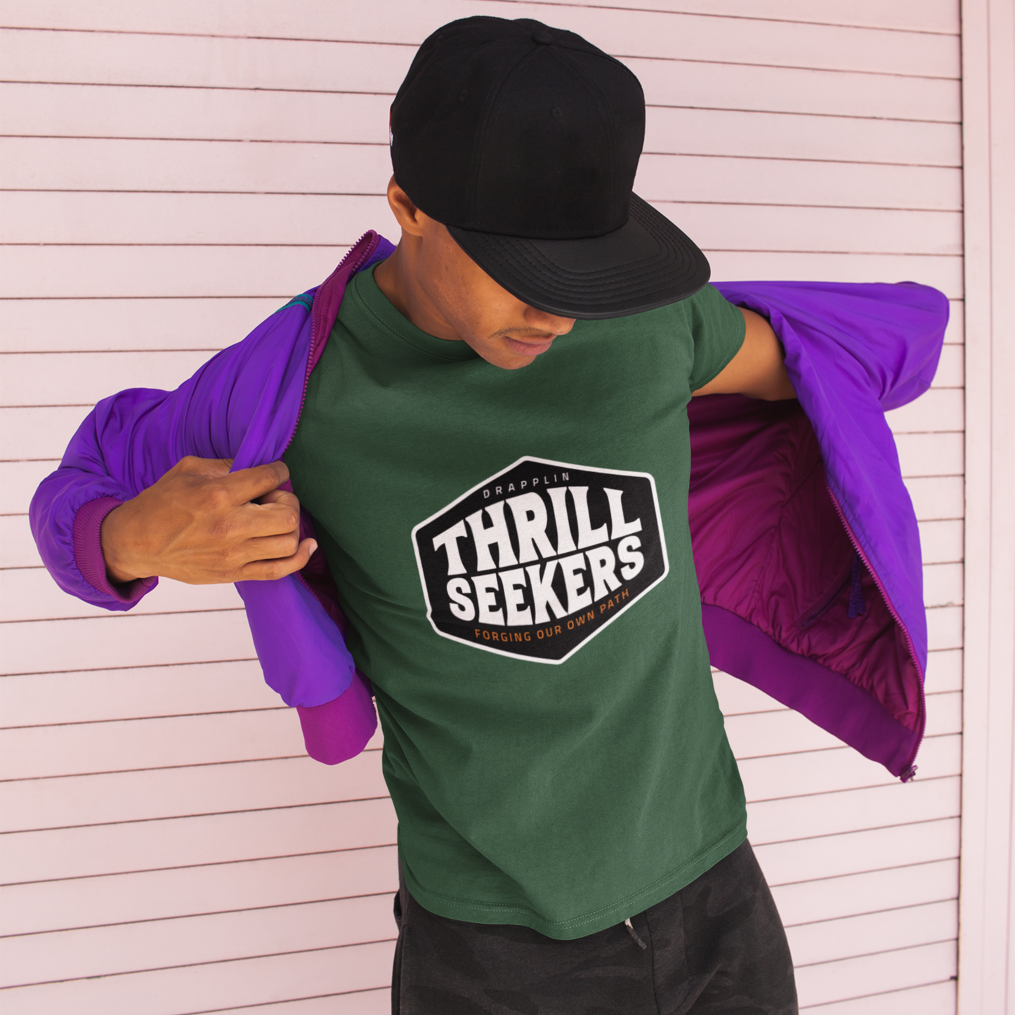 Thrill Seekers Forest Green Crew Neck Graphic Printed T-shirt