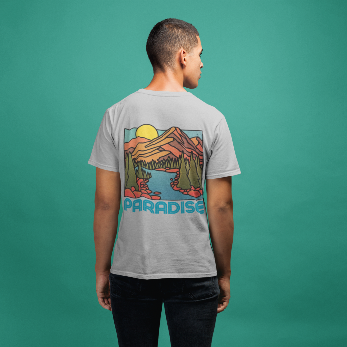 Paradise Grey Mélange Premium Crew Neck Back Graphic Printed T-shirt