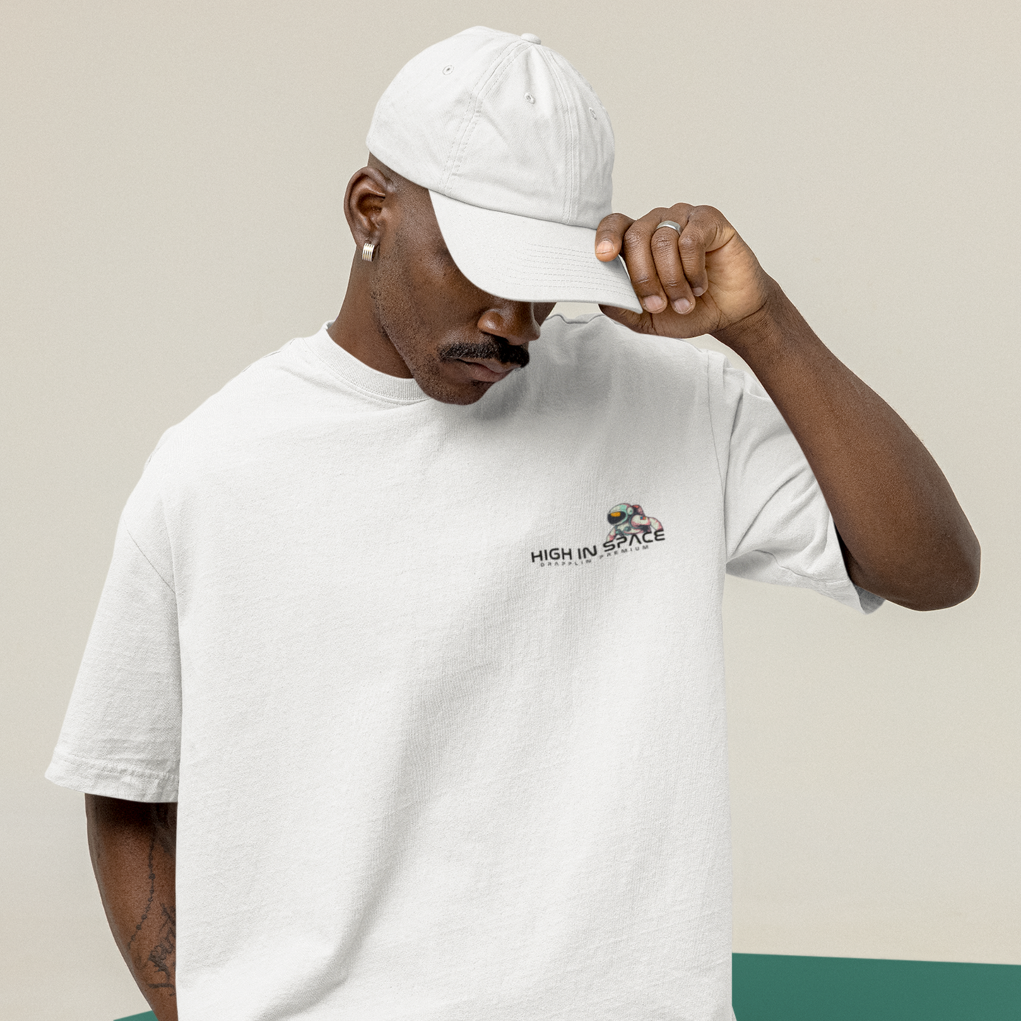 Space Premium White Oversized Typography Back Printed T-shirt