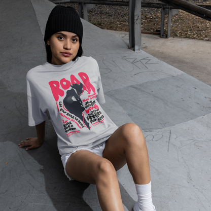 Roar Premium Woman Grey Mélange Oversized Printed T-shirt