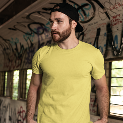 Premium Yellow Regular Crew Neck Solid Plain T-shirt