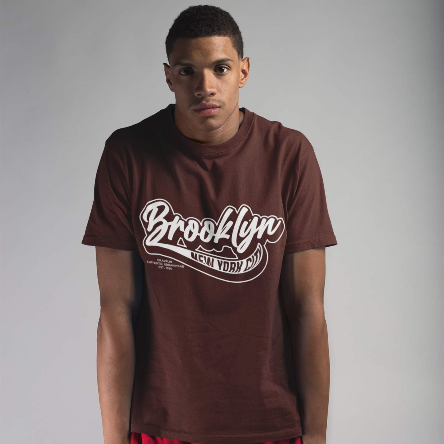 Brooklyn Brown Typographic Crew Neck Graphic Printed T-shirt