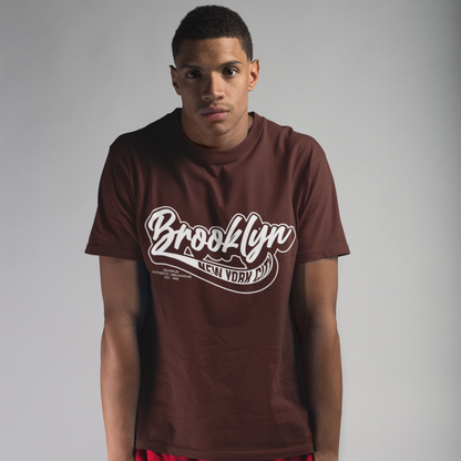 Brooklyn Brown Typographic Crew Neck Graphic Printed T-shirt