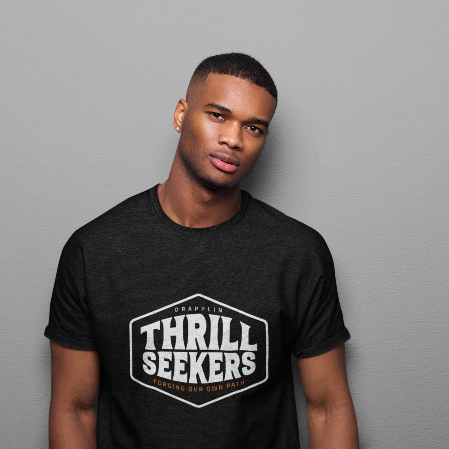 Thrill Seekers Black Crew Neck Graphic Printed T-shirt