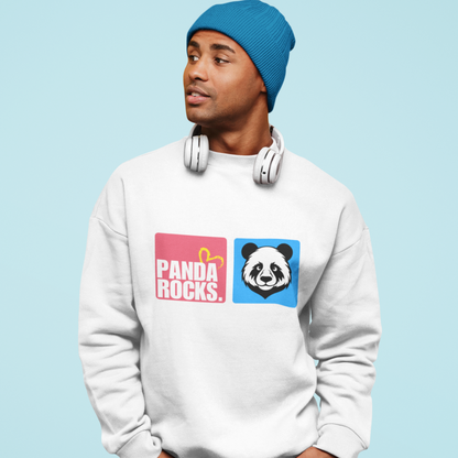 Panda Rocks White Oversized Back Typographic Printed Sweatshirt