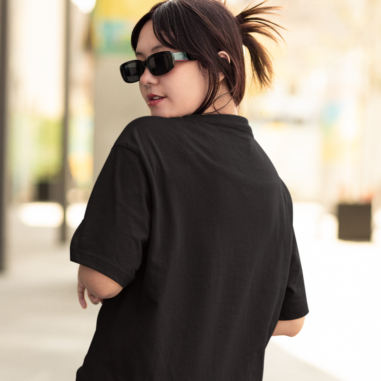Smiley Premium Black Woman Oversized Printed T-shirt