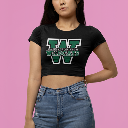 Women's Wildcats Black Graphic Printed Crop Top T-shirt