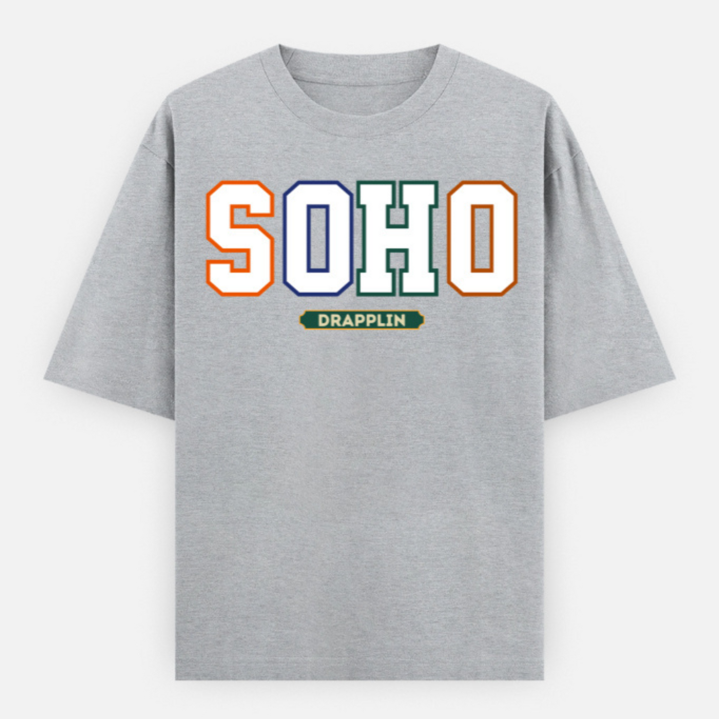 Soho Unisex Grey Mélange Premium Oversized Typographic Printed T-shirt