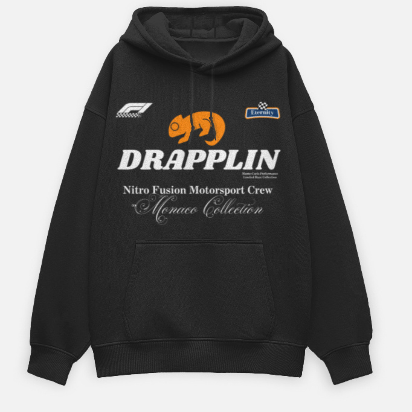 Motorsport Black Premium Oversized Printed Hoodie