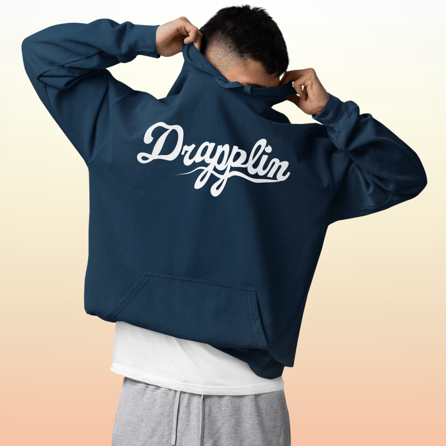 Drapplin Unisex Oversized Navy Blue Typography Printed Hoodie
