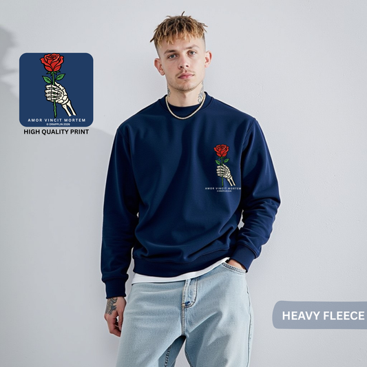 Amor Navy Blue Unisex Premium Regular Printed Sweatshirt