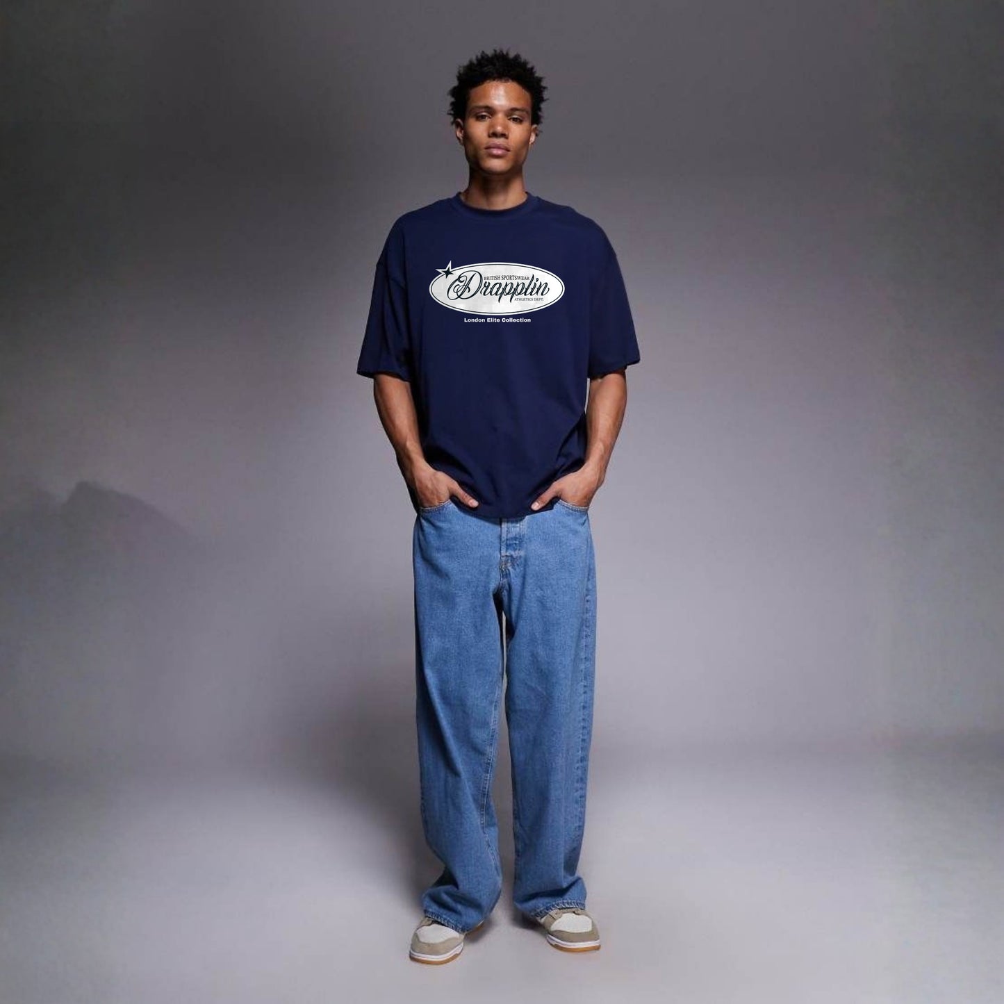 Drapplin London Navy Blue Unisex Premium Oversized T-shirt