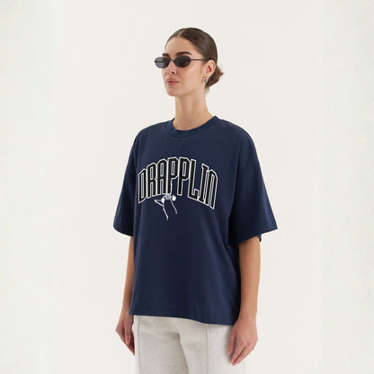 Drapplin Dance Navy Blue Oversized Printed T-shirt