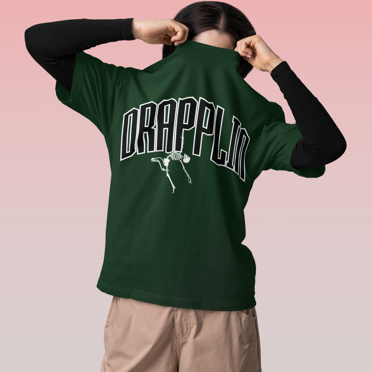 Drapplin Dance Bottle Green Oversized Printed T-shirt