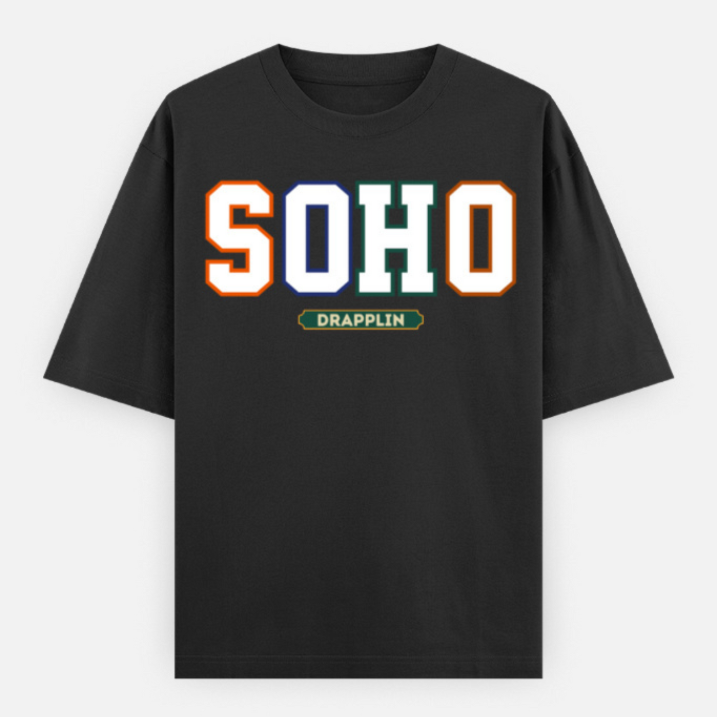Soho Unisex Black Premium Oversized Typographic Printed T-shirt