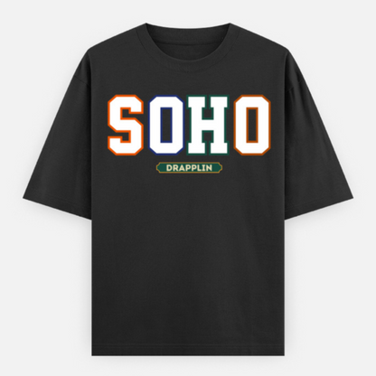 Soho Unisex Black Premium Oversized Typographic Printed T-shirt