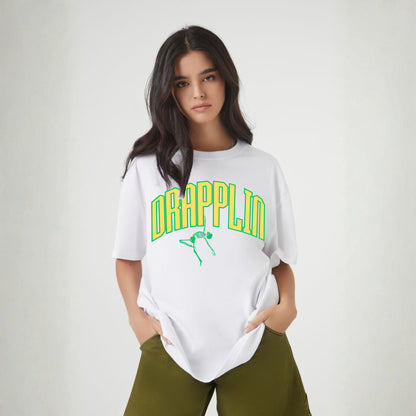 Drapplin Dance White Oversized Printed T-shirt