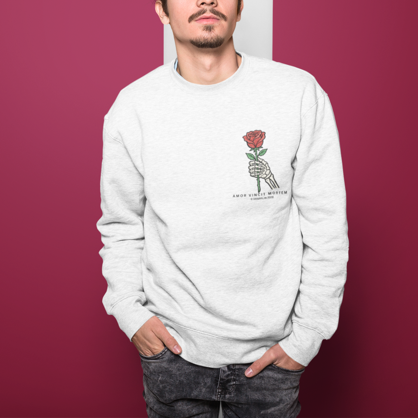 Amor White Unisex Premium Regular Printed Sweatshirt