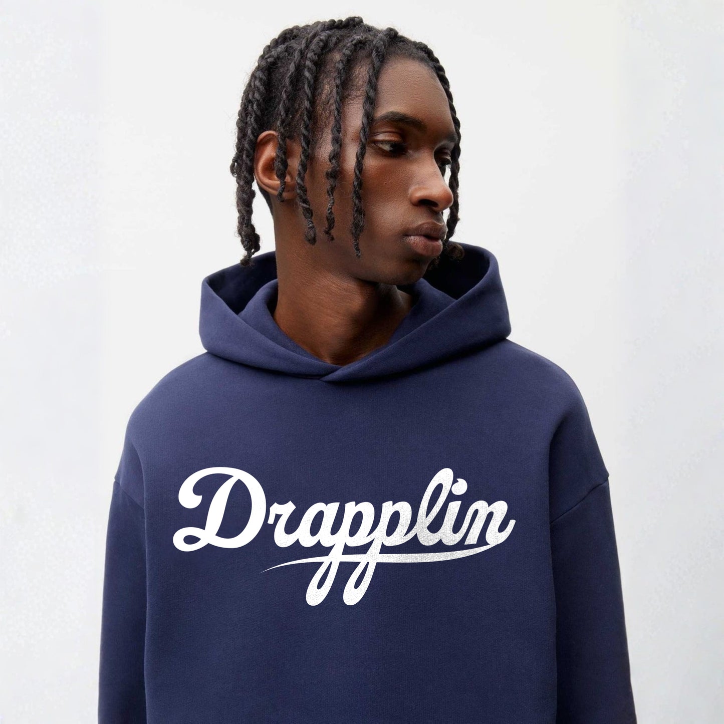 Drapplin Unisex Oversized Navy Blue Typography Printed Hoodie