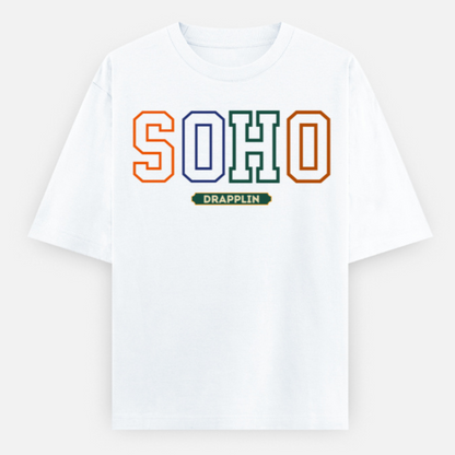 Soho Unisex White Premium Oversized Typographic Printed T-shirt