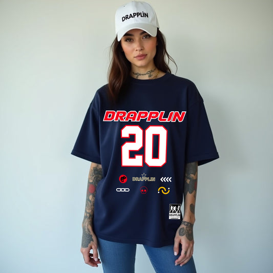 Drapplin Core Series: Heavyweight GSM Unisex Oversized Navy Blue Graphic T-shirt