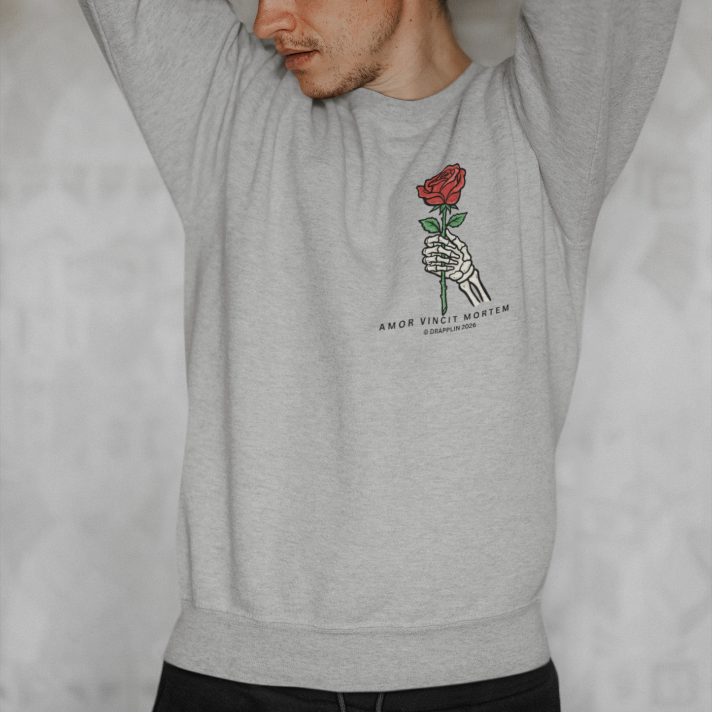 Amor Grey Mélange Unisex Premium Regular Printed Sweatshirt