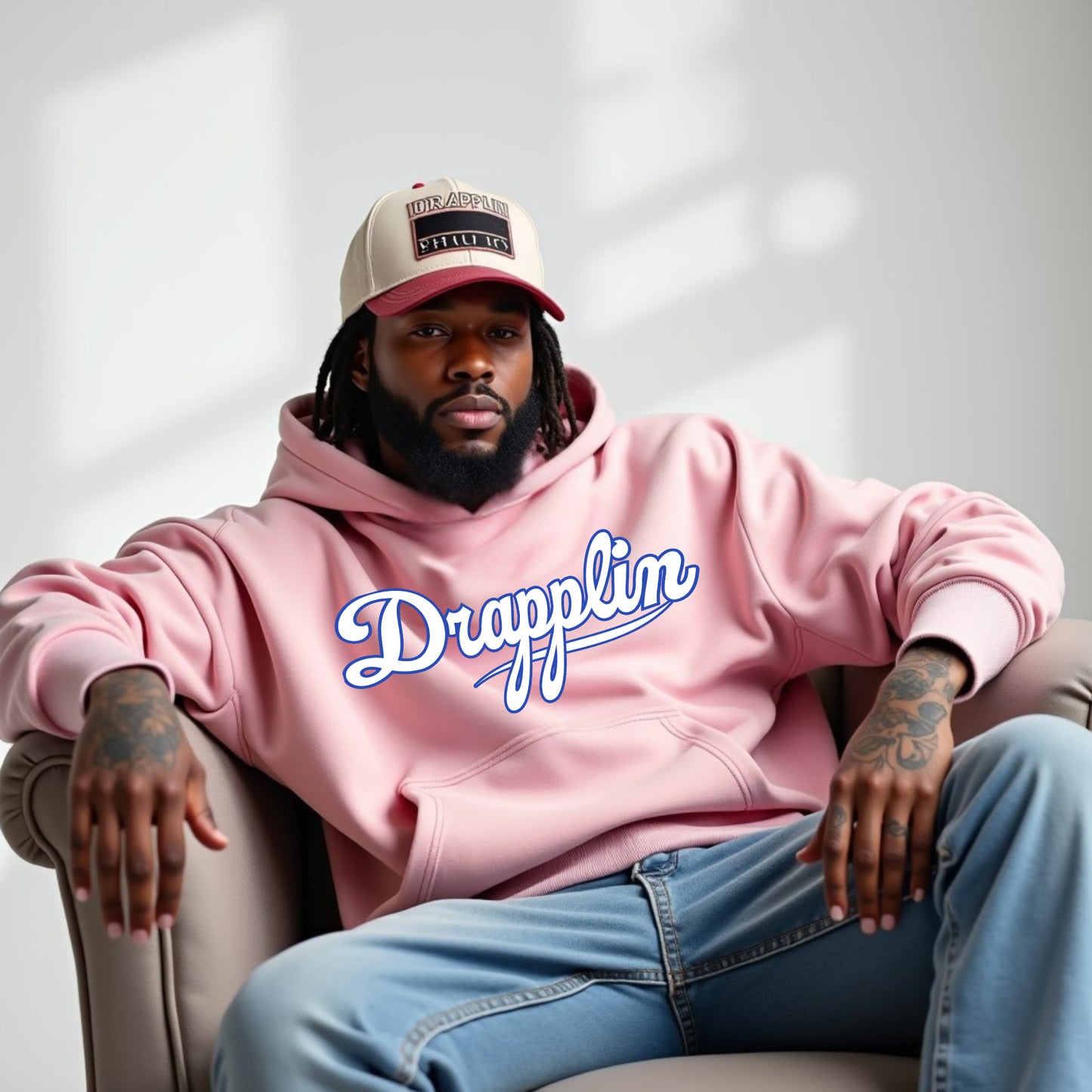 Drapplin Unisex Oversized Baby Pink Typography Printed Hoodie