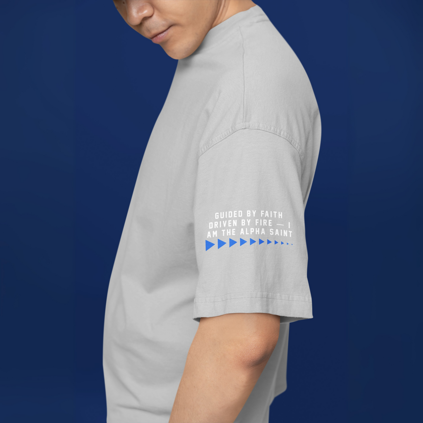 Saint Unisex Grey Mélange Premium Oversized Typographic Printed T-shirt