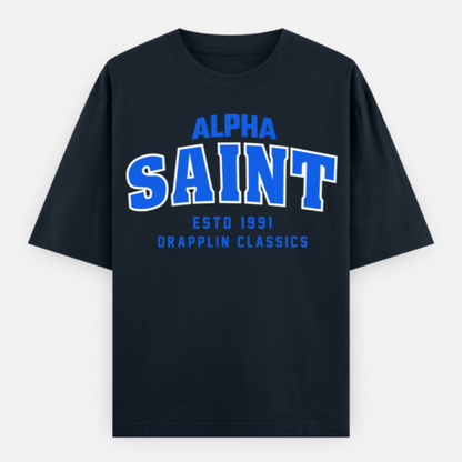 Saint Unisex Navy Blue Premium Oversized Typographic Printed T-shirt