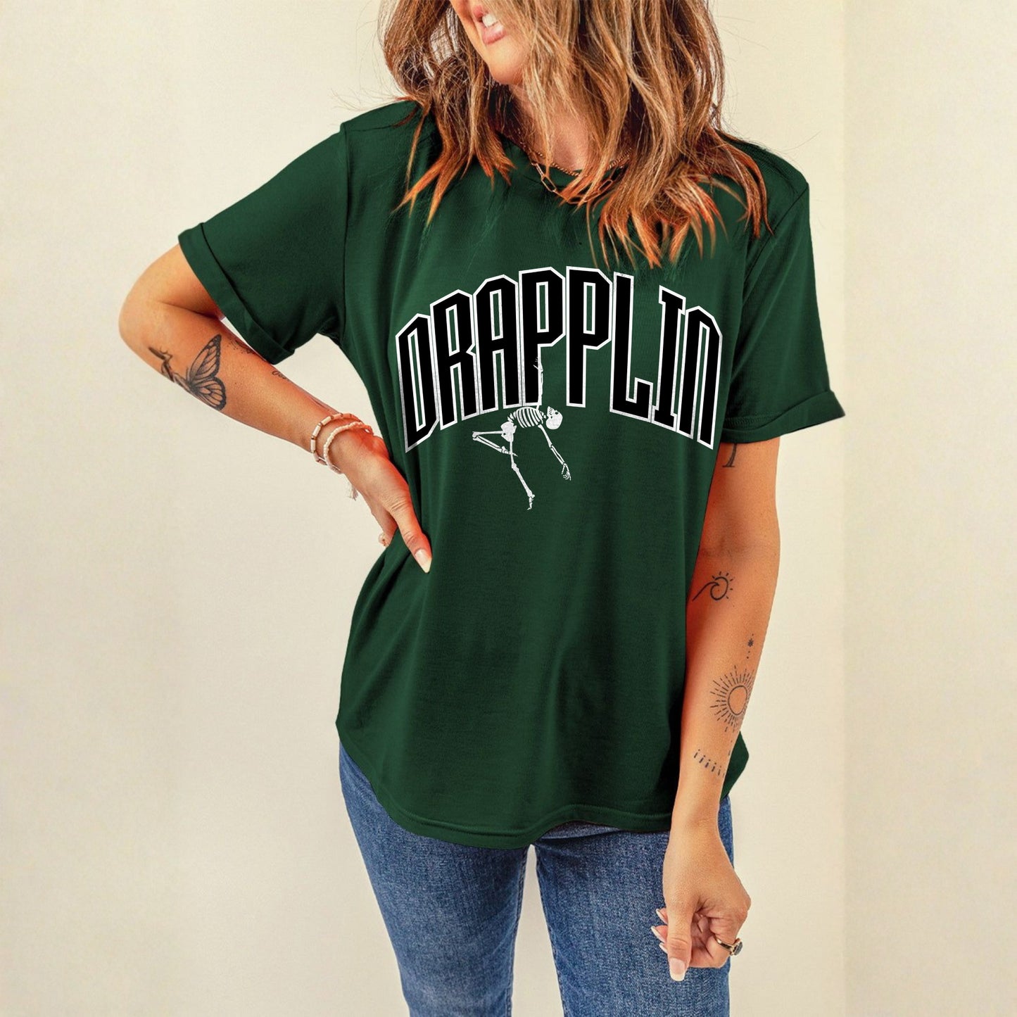 Drapplin Dance Bottle Green Oversized Printed T-shirt