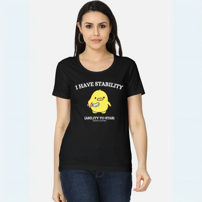 Stability Premium Black Crew Neck Woman's Printed T-shirt