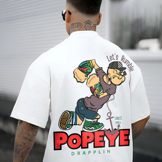 Popeye Premium White Oversized Typography Back Printed T-shirt