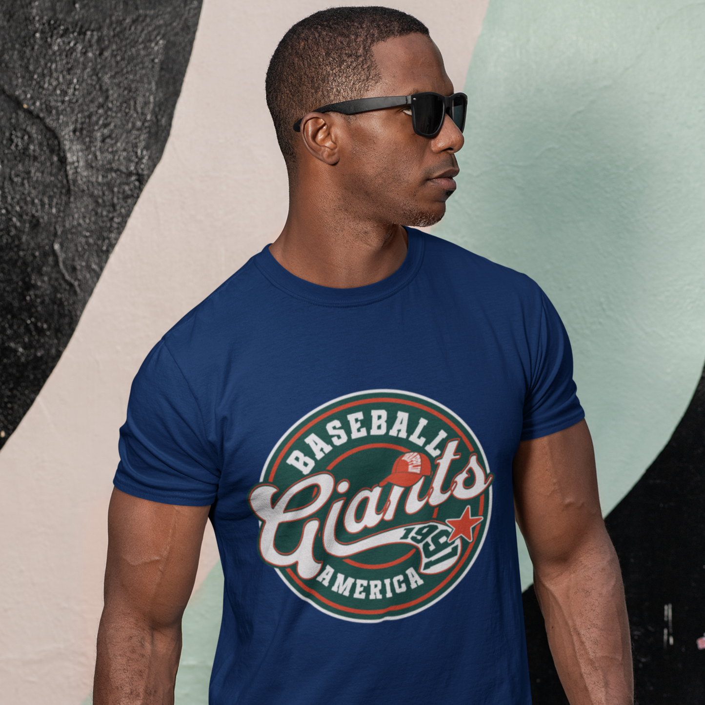 Giant Navy Blue Regular Crew Neck Graphic Printed T-shirt