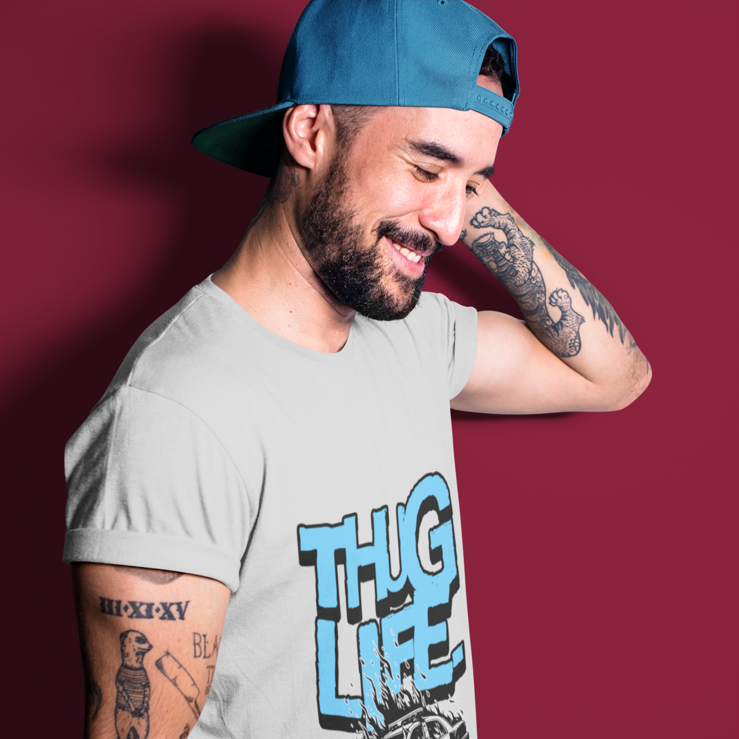 Thug Life Grey Mélange Crew Neck Graphic Printed T-shirt