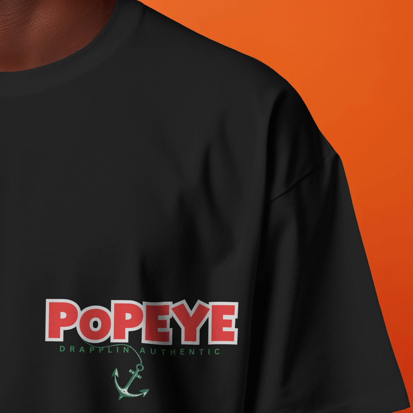 Popeye Premium Black Oversized Typography Back Printed T-shirt
