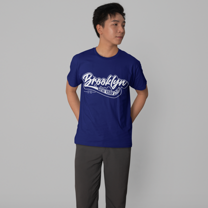 Brooklyn Royal Blue Typographic Crew Neck Graphic Printed T-shirt