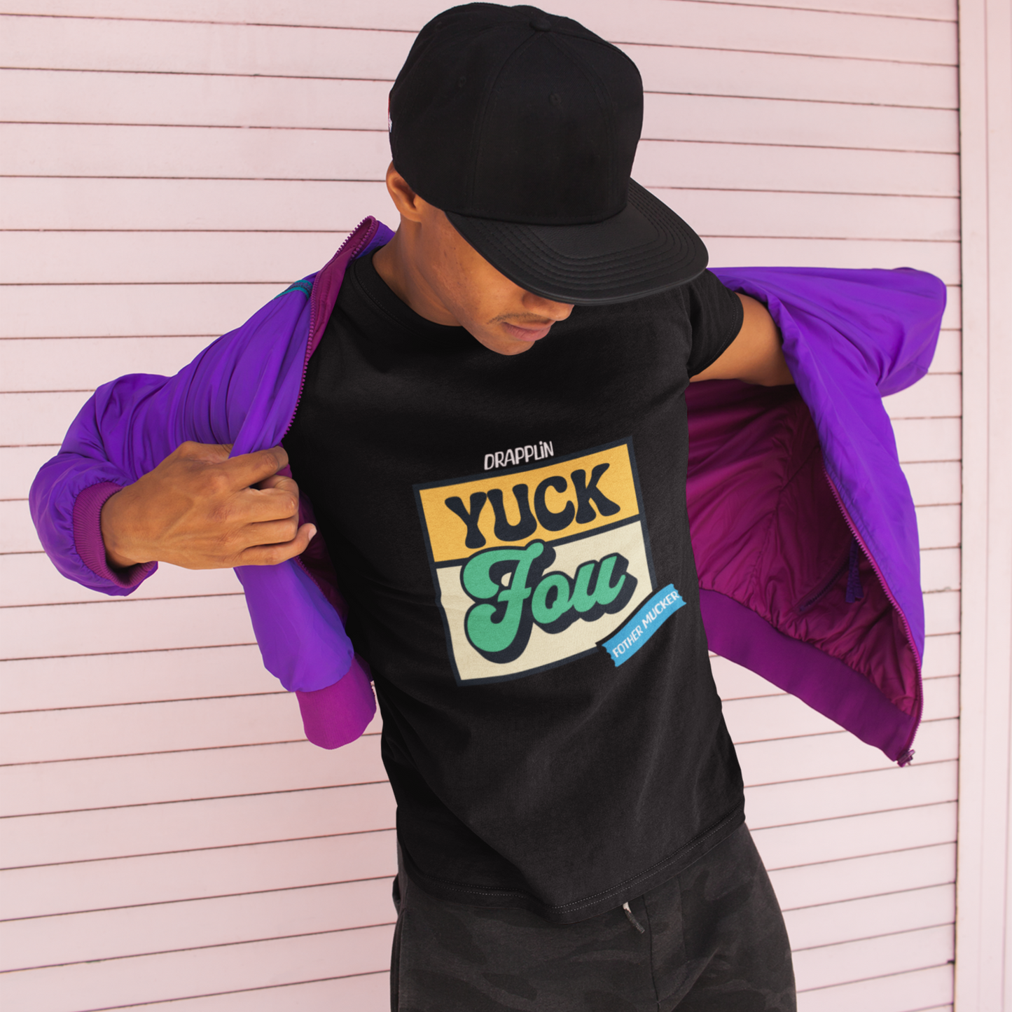 Yuck Fou Black Crew Neck Graphic Printed T-shirt