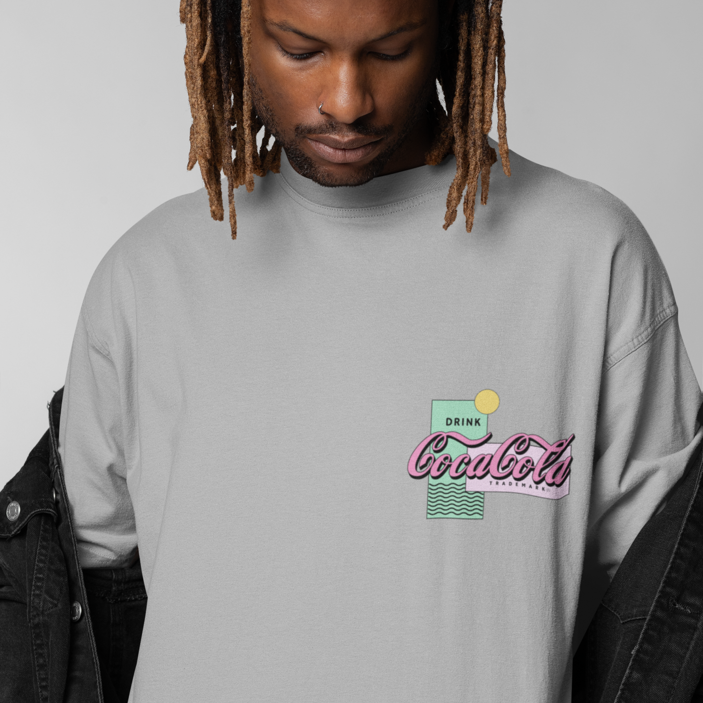 Coca-Cola Premium Grey Mélange Oversized Typography Back Printed T-shirt