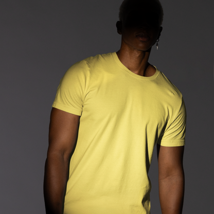 Premium Yellow Regular Crew Neck Solid Plain T-shirt