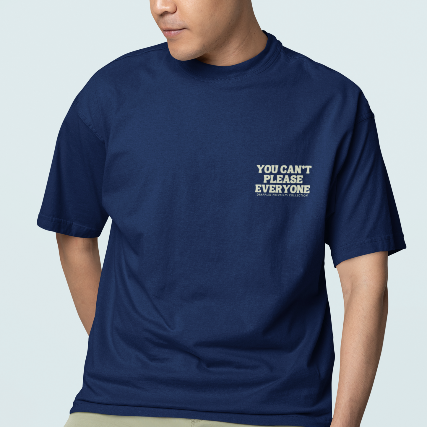 Can't Please Everyone Premium Navy Blue Oversized Typography Back Printed T-shirt
