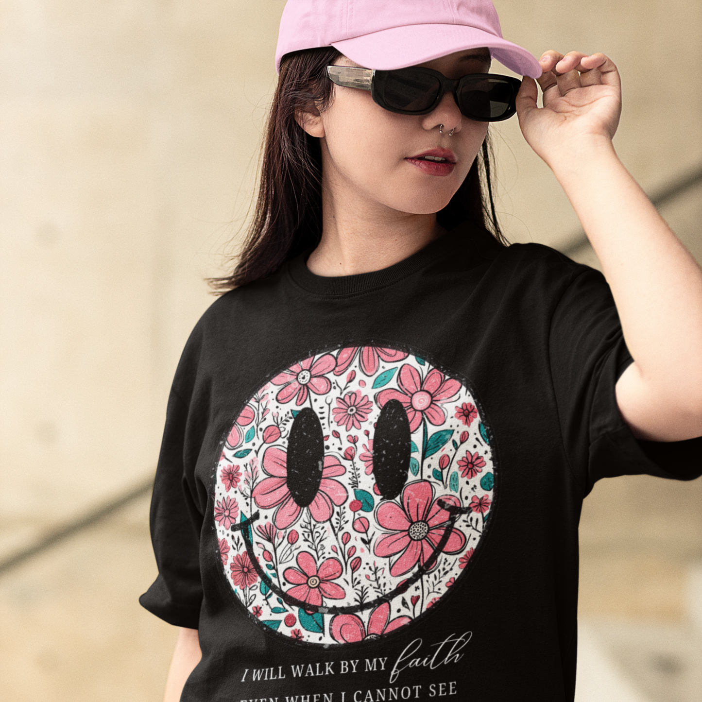 Smiley Premium Black Woman Oversized Printed T-shirt