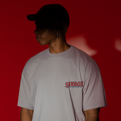 Savage Premium Grey Mélange Oversized Typography Back Printed T-shirt