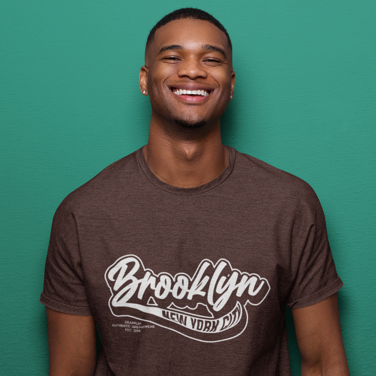 Brooklyn Brown Typographic Crew Neck Graphic Printed T-shirt