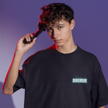 Unknown Bohemian Premium Black Oversized Typography Back Printed T-shirt
