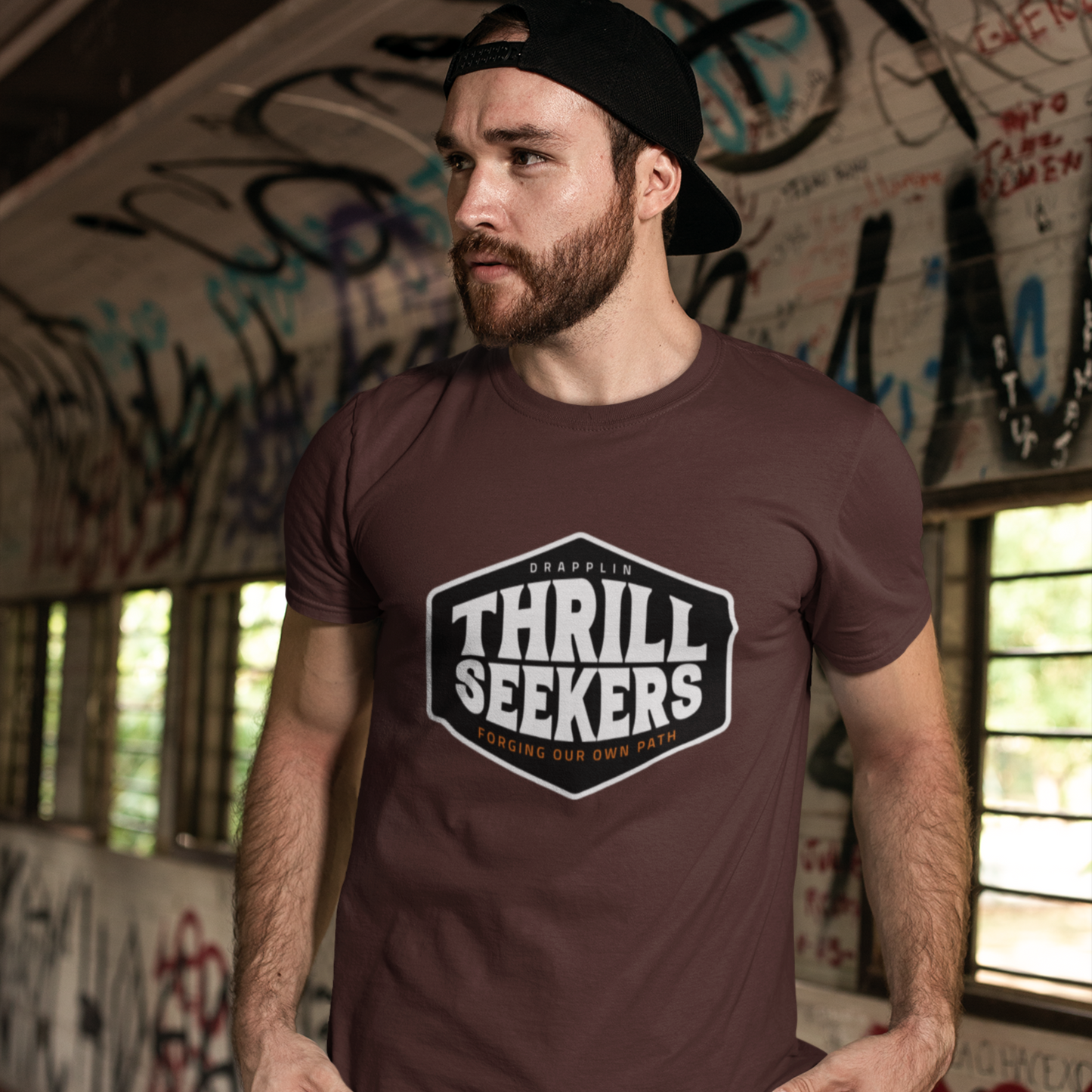 Thrill Seekers Brown Crew Neck Graphic Printed T-shirt
