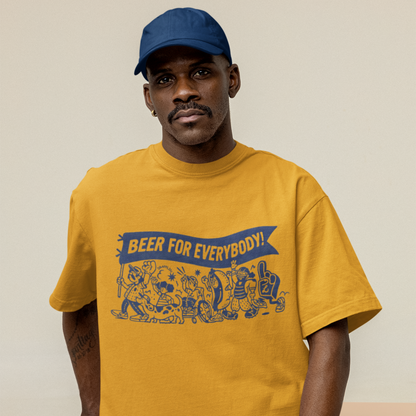 Beer Premium Mustard Yellow Oversized Printed T-shirt