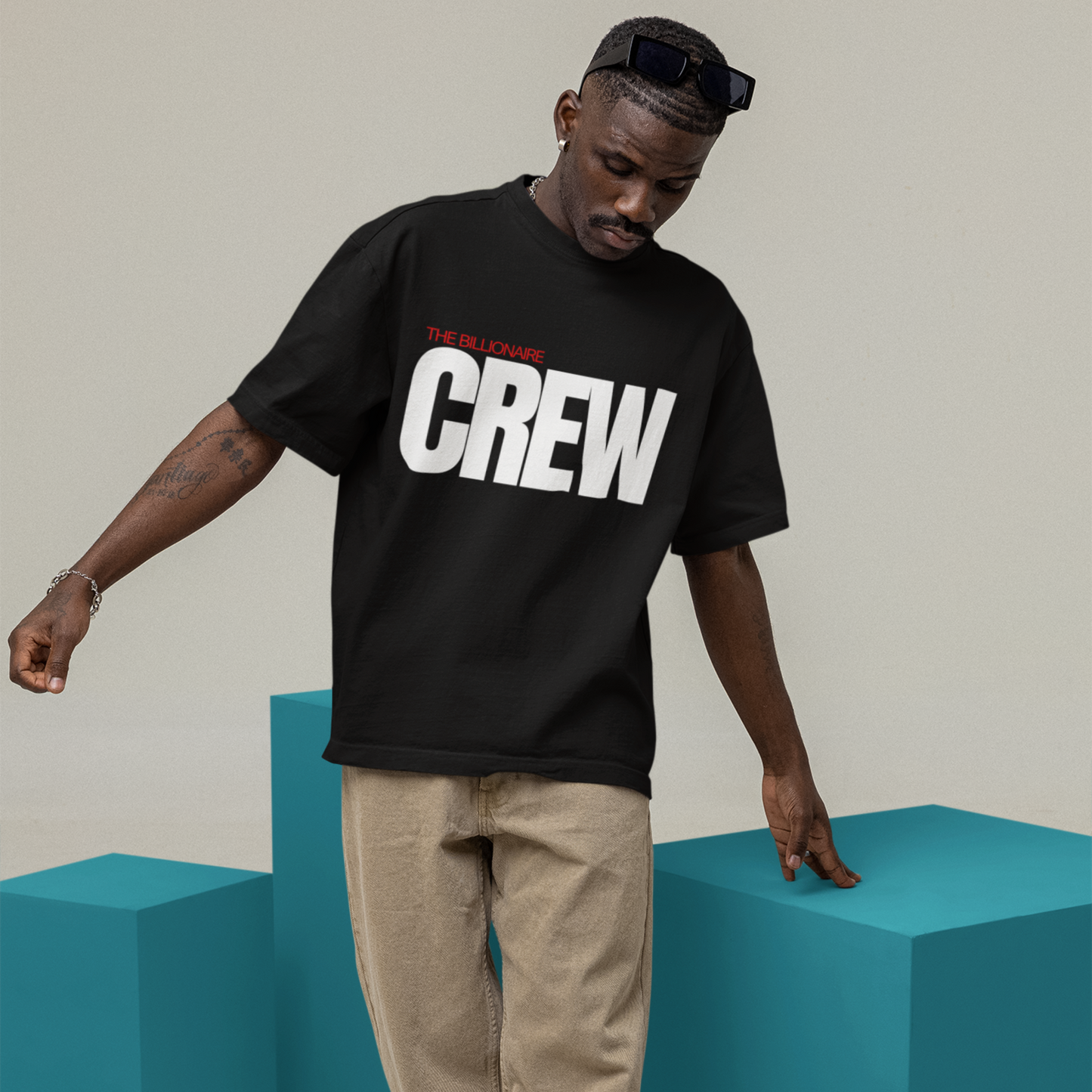 Crew Premium Black Oversized Typography Back Printed T-shirt